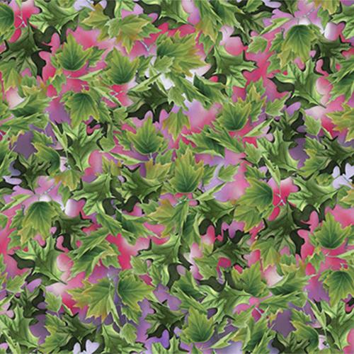 This cotton fabric features green leaves on a lavender background. Available at Colorado Creations Quilting