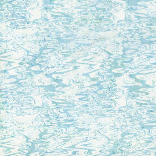 This batik cotton fabric features a water pattern in blues and white. 