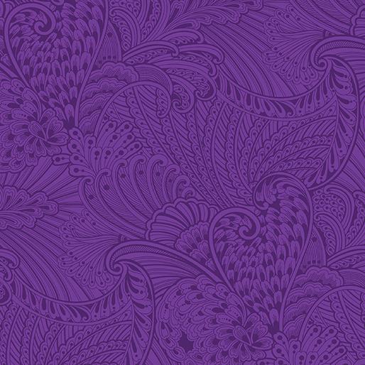 This fabric features tonal purple feathers