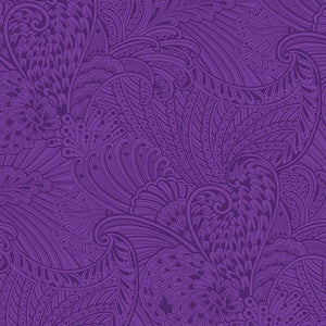This fabric features tonal purple feathers