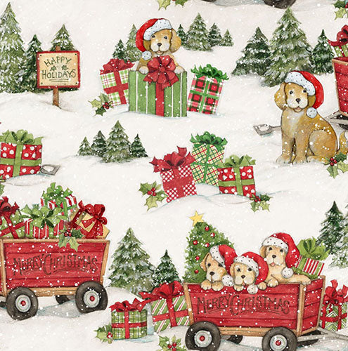 Christmas Puppies by Susan Winget Quilt Cotton Fabric By The Yard - Merchlet