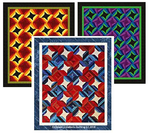 Stars and Strips quilt has cream stars surrounded by bands of red and blue available at Colorado Creations Quilting