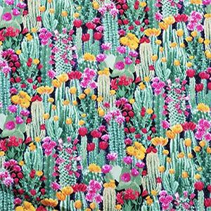 Cactus With Blooming Flowers Cotton Fabric