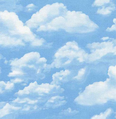 Light blue sky with large white clouds cotton fabric