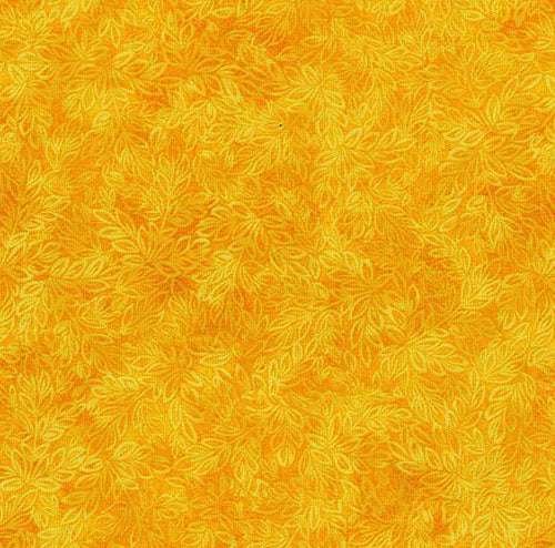 This tonal (reads as a solid color) cotton fabric features delicate small leaves in bright sun-yellow/orange coloring.