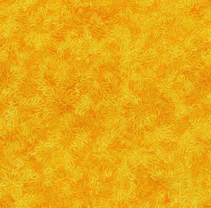 This tonal (reads as a solid color) cotton fabric features delicate small leaves in bright sun-yellow/orange coloring.