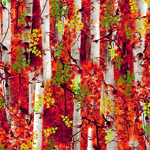 Trees, Birch or Aspen Tree with RedLeaves Cotton Fabric by Timeless Treasures and available at Colorado Creations Quilting
