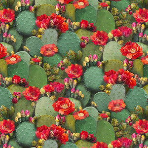 prickly pear cactus colorado Prickly Pear Cactus with Red Flowers Cotton Fabric
