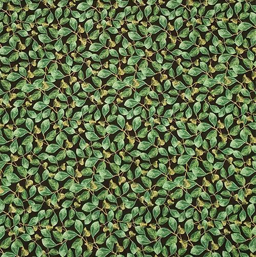 These rich green leaves on a black background are quite detailed showing even the veins. This cotton fabric  is available at Colorado Creations Quilting 