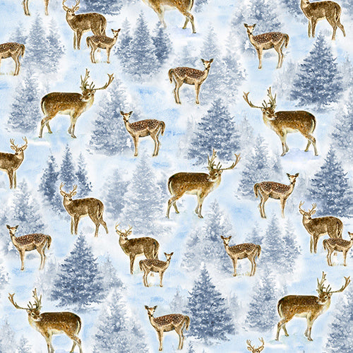 Sky Flying Deer Gray and Blue Batik Clearance cotton Fabric by the yard -  122011510, Christmas fabric