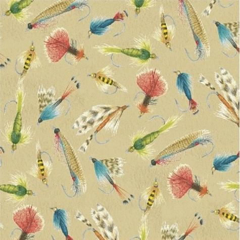 Brightly-colored fly fishing hooks on cream background