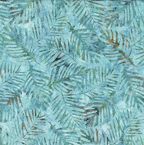 This batik tonal fabric features palm fronds on a turquoise background Cotton Fabric