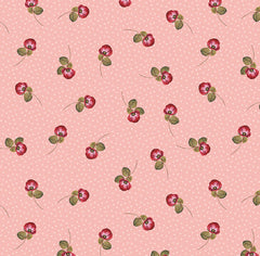 Small Red Roses on Pink Cotton Fabric