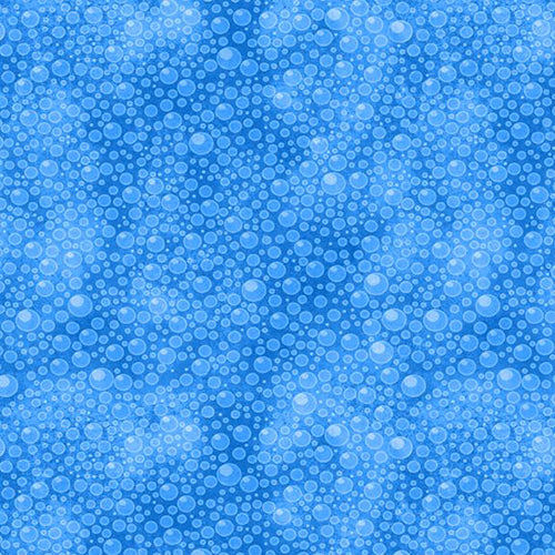 This cotton fabric  has blue bubbles